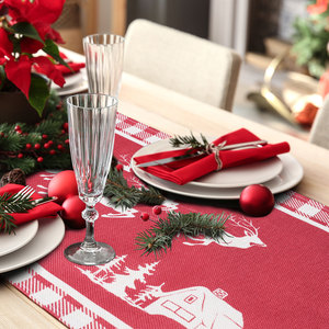 Runner da Tavola <span class=keywords><strong>Vintage</strong></span> Natalizio a Quadri Rossi e Bianchi con Motivo di Pini e Renne, Lavabile per Decorazione <span class=keywords><strong>Cucina</strong></span> e Sala da Pranzo - Product Image 4