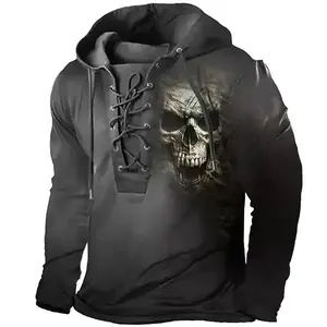 New Men's Unisex Pullover Hoodie Skull Graphic Print Lace Up Hooded Sweatshirt Fashion Long Sleeve Sportswear Casual Jerseys