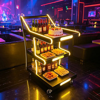 Chariot de service mobile à 3 niveaux en acier inoxydable, alimenté par piles, pour buffet, vin et gâteaux, idéal pour restaurant