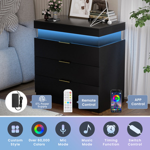 Modern Nightstand with <b>Drawers</b> LED Light Bedroom Storage <b>Side</b> <b>Table</b> - Product Image 5