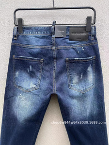Jeans <span class=keywords><strong>di</strong></span> Marca Trendy High Street, <span class=keywords><strong>Pantaloni</strong></span> in Denim Blu <span class=keywords><strong>di</strong></span> Cotone per <span class=keywords><strong>Uomo</strong></span>, Stile Americano, Lavati e Usurati, Senza Stiratura, per Tutte le Stagioni - Product Image 4