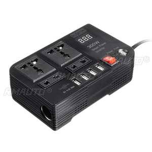Inversor de Corriente para Auto de 300W, DC12V a AC220V, Onda Modificada, con 4 Puertos USB, 4 Tomas de CA, Pantalla LED y Detección de Voltaje - Product Image 3