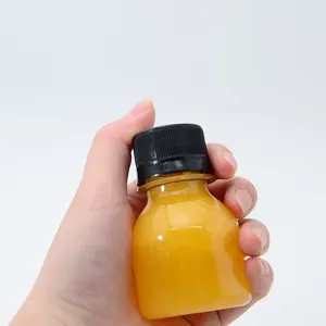 Garrafa de plástico de gengibre vazia, 60ml/100ml, 2oz de energia, impulsionador de suco, com tampas, pote para laranja fresco, suco de apple