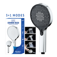 Cabezal de Ducha Leelongs Jet Spray de 13.5cm con 3+1 Modos, Boquilla de Silicona Cromada, Ajuste Deslizante, Ducha de Mano con Aumento de Presión