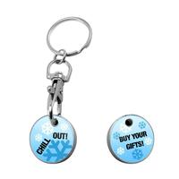 Porte-clés jeton de supermarché en alliage de zinc avec impression typographique de logo personnalisé pour chariot de courses
