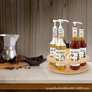Wooden Rotating Round <b>Storage</b> <b>Rack</b> For Syrup <b>Bottles</b> Kitchen Countertop Organizer 360 Degree Turntable Stand - Product Image 3