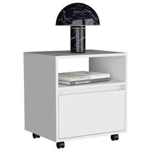 Nightstand 20H White With One <b>Open</b> Shelf And Drawer Casters - Product Image 5