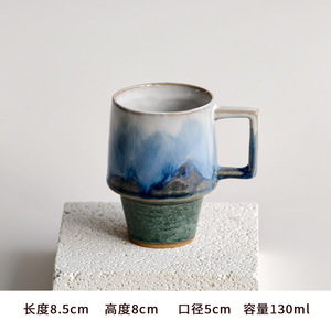 Taza de Café y Taza de Latte de Cerámica de Color Sólido Retro de Lujo Azul Montaña para Parejas - Product Image 6