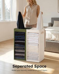 Cesto de Ropa Sucia Doble con Tapa y Bolsas Extraíbles, Cesto de Ropa Sucia Grande de 145L, Organizador de Ropa Sucia Plegable de 2 Secciones - Product Image 3