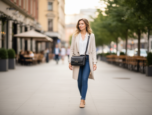 Borsa a Tracolla da Donna con Doppia Chiusura a Zip in Vera Pelle, Stile per Tutte le Stagioni - Product Image 2