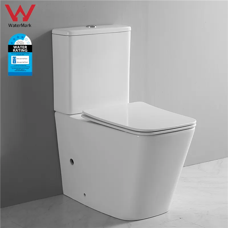 Hochwertige australische Standard quadrat Rücken an Wand Washdown Keramik WC zweiteilige Australien Wasser zeichen Sanitär-Toilette