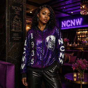 New Arrival National Council of Negro Women Inspired Design Apparel Dainty Purple <strong>Sequin</strong> Decorated NCNW 1935 Logo Lady <strong>Jacket</strong> - Product Image 4