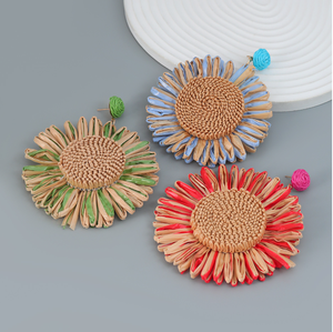 Nouvelles boucles d'oreilles <span class=keywords><strong>en</strong></span> raphia, cercle de plantes <span class=keywords><strong>en</strong></span> rotin, fleur pendante, boucles d'oreilles <span class=keywords><strong>en</strong></span> paille tissée à la main pour femmes, bijoux d'été pour la plage - Product Image 2
