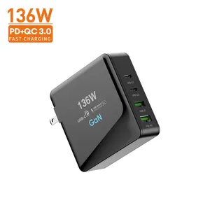 Multi Ports 136W Dual USB-C PD + Dual QC3.0 Wall Charger Support PD3.0 PD2.0 PPS QC3.0 QC2.0