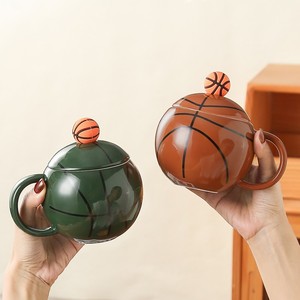 Custom Basketball Shaped Ceramic Mug with Lid and Handle Creative Sports Style Gift Coffee Cup - Product Image 2