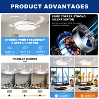 Ventilateur de plafond LED moderne blanc et noir pour chambre à coucher et salon, 6 vitesses, pales de 42 pouces, télécommande