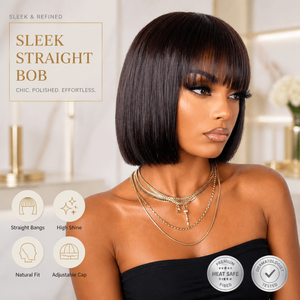 Perruque courte bob en cheveux humains Remy vietnamiens, Lace Front sans colle, double densité, franges droites, colorée, vente en gros par Senmu Beauty - Product Image 1