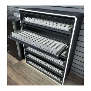 gas station lockable 6 shelf metal cigarette display rack with led light