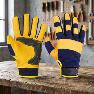 Gants de travail antidérapants en cuir PU, bracelet élastique, bleu jaune, gants de sécurité polyvalents, résistants à l'abrasion, texture lisse 4 - Product Image 2