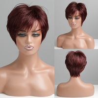 Perruque Courte Ondulée Naturelle en Gros, Haute Qualité, 30% Cheveux Humains 70% Cheveux Synthétiques Mélangés pour Femme, Tissage de Cheveux Brun Clair avec Dentelle