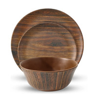 Vente en gros en Chine de services de vaisselle écologiques Service de table Ensemble d'assiettes et bols ronds en bois pour salade de fruits, collation, soupe au riz