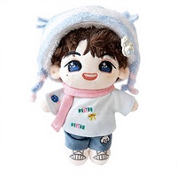 Poupée en peluche personnalisée Kpop Idol avec short en jean brodé et écharpe tricotée, jouet en coton PP doux, cadeau