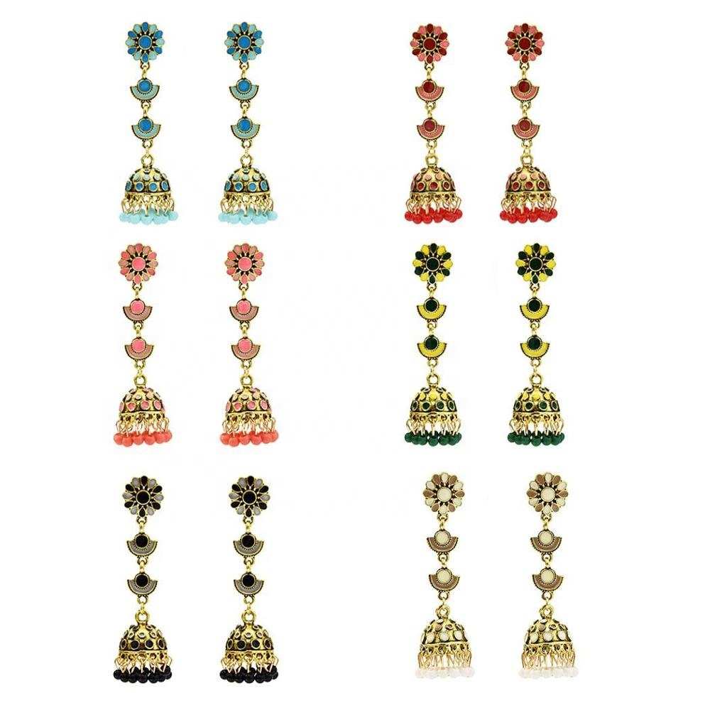 Showfay 2020 ريترو الهندي بوليوود كوندان Jhumka Jhumki انخفاض الأقراط الغجر مجوهرات الأزياء