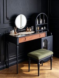 Premium Arched Hutch Makeup <b>Vanity</b> Set Fluted Glass Side Cabinet With <b>Mirror</b> & Corduroy Stool For Bedroom - Product Image 6