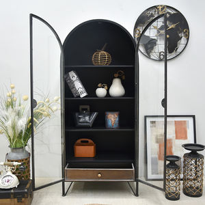 Vitrina de Almacenamiento Negra Estilo Industrial Vintage Shabby Chic con Puertas de Vidrio, 4 Estantes, 1 Cajón y Patas Metálicas para Sala de Estar - Product Image 3