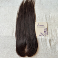 Topper en cheveux humains lisses pour femmes, base en soie complète, toupet en cheveux humains, brun foncé # 2, 16 pouces
