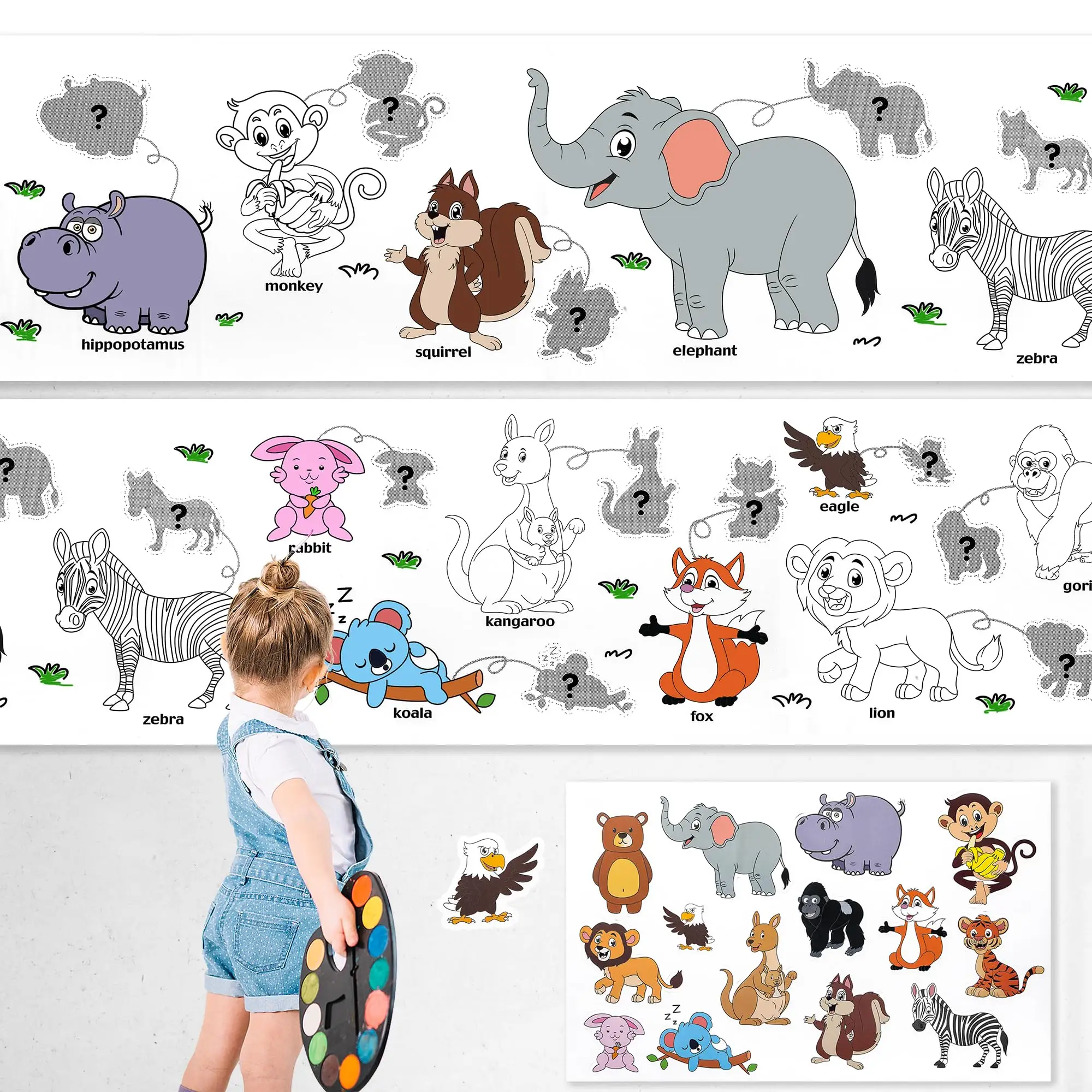 어린이를 위한 드로잉 롤, 스티커 색칠하기 종이 낙서 롤 유아를위한 낙서 스크롤 DIY 그림 교육 장난감 동물의 세계