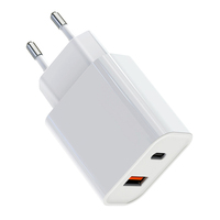 Cargador USB C+A de 20W con Doble Puerto PD QC3.0, Cargador Rápido con Enchufe Europeo, Adaptador de Corriente para Teléfono Inteligente, Tableta y Auriculares