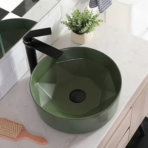 Yeson hiện đại kim cương thiết kế handmade rửa gốm lưu vực Matte màu xanh lá cây Round Shape sứ nghệ thuật Bồn Rửa cho nhà hoặc khách sạn - Product Image 4