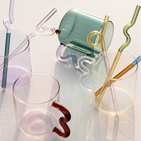 Pailles créatives en verre borosilicate réutilisables, courbées, en spirale, pour cocktails, jus, milkshakes, écologiques