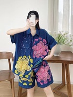 Veste en jean à manches courtes avec appliqué de haute qualité et ensemble court pour femmes, taille oversize, ensemble deux pièces pour femmes OC1089