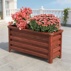 Fioriera in Metallo da Esterno con Finitura Effetto Legno, Contenitore Rettangolare Lungo per Giardino, <span class=keywords><strong>Balcone</strong></span> e Paesaggistica - Product Image 3