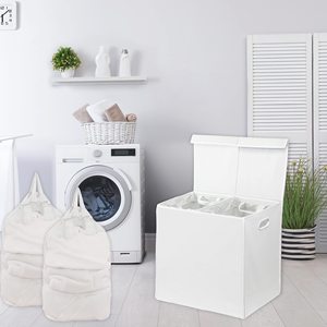 120L <b>Double</b> Laundry Basket with 2 Removable Bags 2 Section Laundry <b>Bin</b> with Handles for Bathroom - Product Image 4