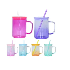 36 Kleuren 17Oz Glazen Mokken Cup Ombre Gradiënt Heldere Jelly Koffie Bier Mok Nieuwe Glazen Bier Mok Handvat Tuimelaar Met Pp Deksel Stro