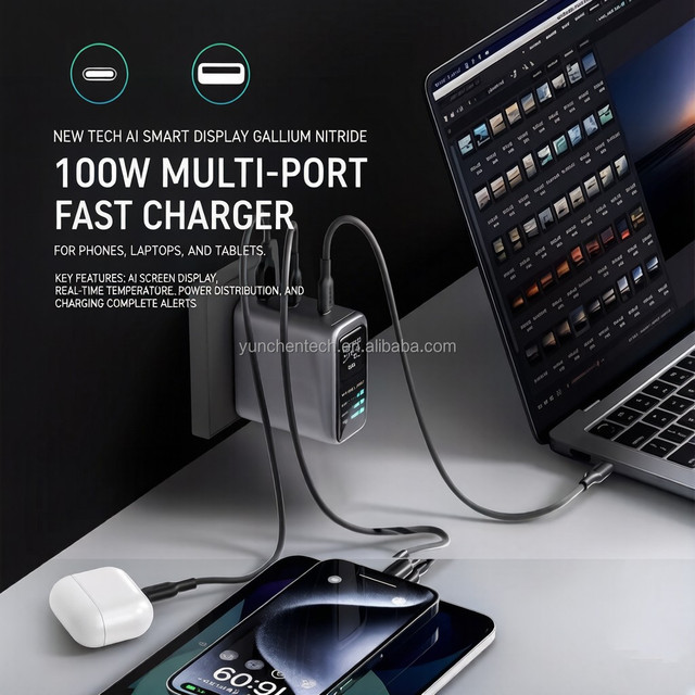 New High Quality Certification Multifunctional with AI Power Multi-Port Fast Charging Station for iPhone for Laptop 100W GaN 45W