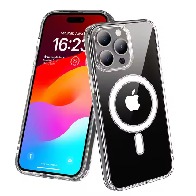High Quality Clear Anti Yellowing Magnetic Phone Case for iPhone 17 16 15 Pro Max Clear Shockproof Magnetic Mobile Cover