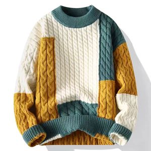 Özel Y2K tarzı renk blok kablo örgü Jumper merinos yünü Blend balıkçı yaka seçeneği yumuşak sıcak sonbahar kış erkek kazak - Product Image 4