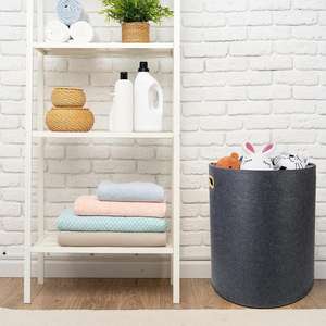Triple Beige Foldable <b>Laundry</b> Hamper <b>with</b> <b>Lid</b> and Wheels Practical Product for Organization - Product Image 4