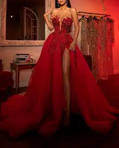 Vestido de casamento bordado com lantejoulas, vermelho, fora, tamanho grande, noite