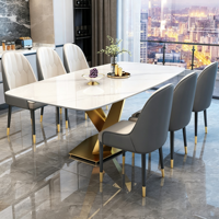 Table à manger rectangulaire en pierre frittée de luxe italienne, style marbre, avec pieds en métal pour la salle à manger à domicile ou l'hôtel