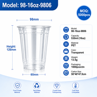 Gobelets jetables personnalisés en PET de 98-16 oz, gobelets en plastique transparent avec couvercles pour jus, bubble tea, café