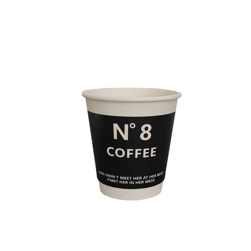 Gobelets jetables double paroi 250 ml café chaud personnalisé OEM PL Kraft dos café gobelet en papier avec couvercle