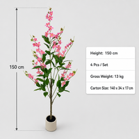 Arbre de jasmin artificiel suspendu de 1,5 m avec fleurs roses luxuriantes et feuillage vert en soie, avec pot noir, pour mariage et café