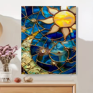 Pittura Diamante 5D Fai da Te, Mosaico Astratto con Strass a Tema Sole e Luna, Decorazione Murale per la Casa - Product Image 1