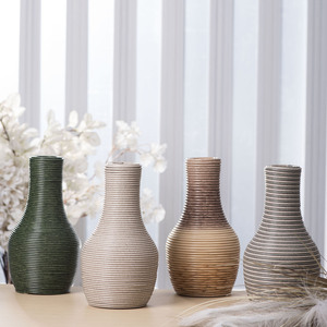 Jarrón Redondo de Mimbre Tejido de Estilo Nórdico Minimalista, Decorativo para el Hogar, de Plástico y Madera, para Arreglos Florales, Adorno para Sala de Estar - Product Image 2