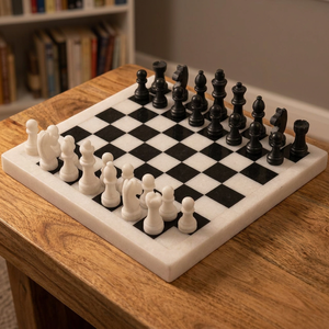 Jeu d'échecs artisanal en marbre, plateau personnalisé, design classique de luxe avec incrustations, sculpture sculptée, cadeau artisanal décoratif - Product Image 2